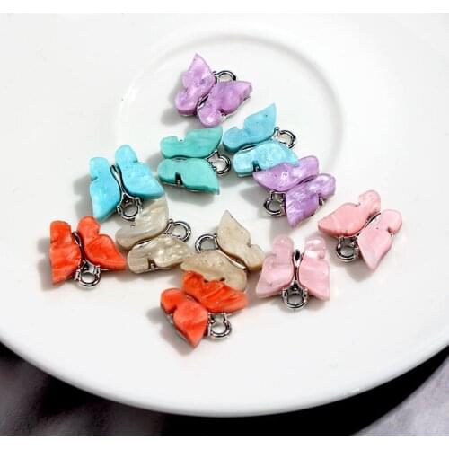 Multicolor Butterfly Charm Setting Bling Acrylic DIY Insect Pendant 10Pcs/lot Wholesale For Jewelry Making Necklace DIY Supplies