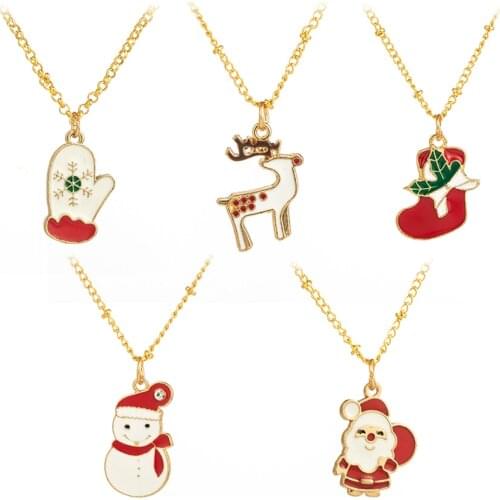 2020 New Fashion Romantic Cute Santa Claus Christmas Series Pendant Necklace For Children Present Jewelry Accessories Neck Charm