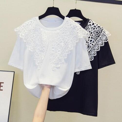 2021 Summer New Fat Sister Mm Foreign Style Thin Lace Short Sleeve T-shirt Cover Belly Age Reducing Top