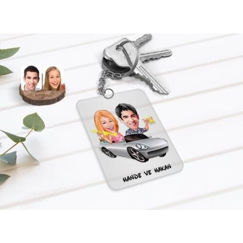 Personalized Valentine Caricature Of Transparent Plexiglass Anahtarlık-53