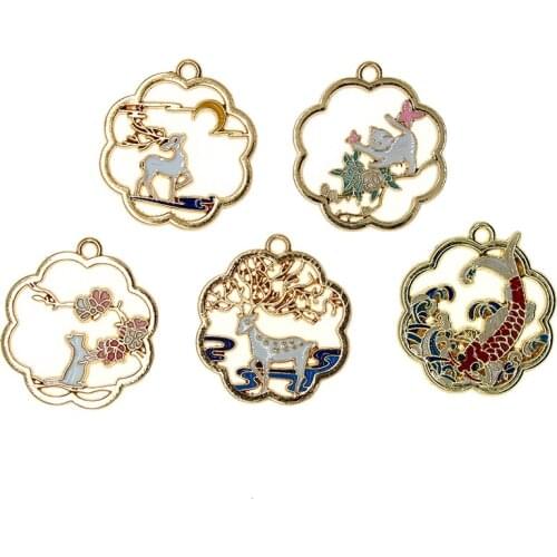 Carp Moon Deer Sika Cat Enamel Chinese Style Animals Charms For Jewelry DIY Bracelet Earrings Necklace Findings
