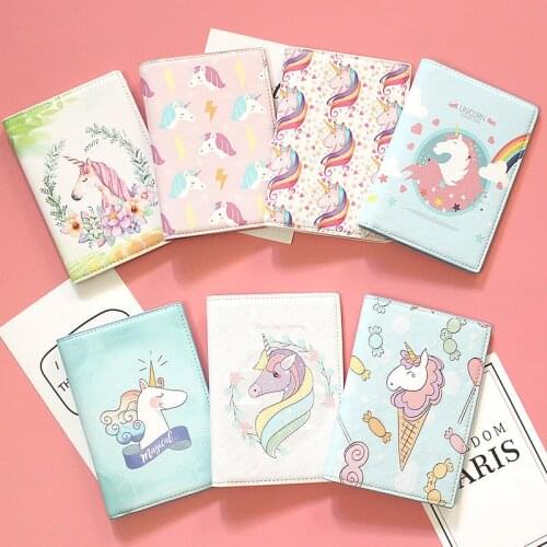 Lovely unicorn girl travel abroad passport bag protective cover waterproof credit card holder minimalist wallet card wallet