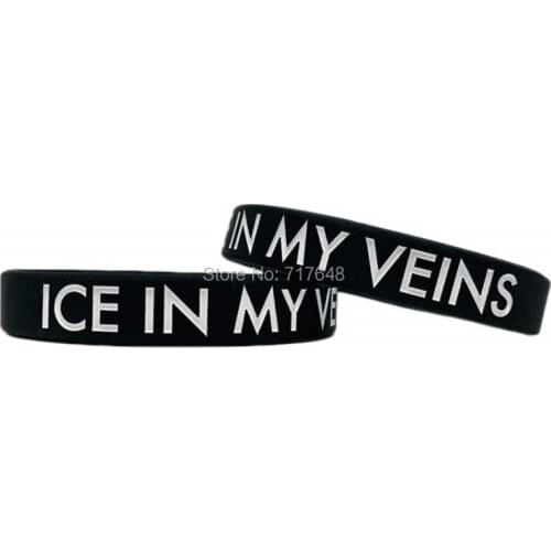 100pcs Inspirational Quote ICE IN MY VEINS wristband silicone bracelets free shipping by ePacket A