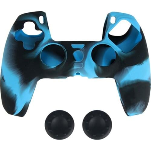 Silicone Case Protective Cover for Sony Playstation 5 Controller Camouflage Skin Shell With 2 Joystick Rocker Caps for PS5