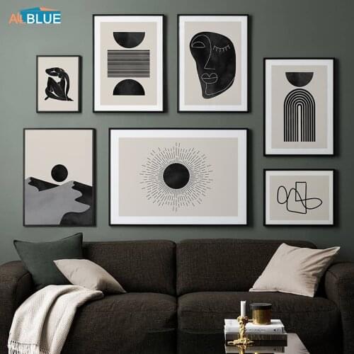 Scandinavian Wall Art Print Black Abstract Sun Geometric Shape Poster Room Decorative Picture Luxury Canvas Painting Home Decor