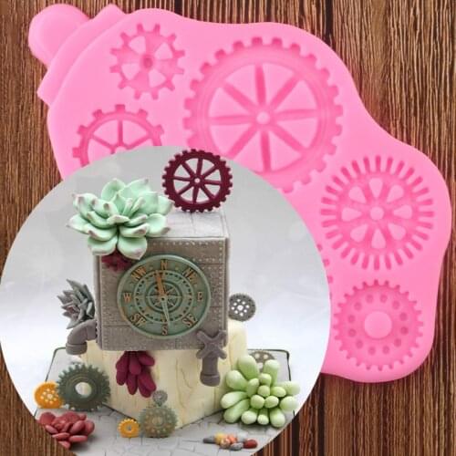 Distressed Cogs Silicone Mold Fondant Cake Decorating Tools Sugarcraft Chocolate Cake Baking Mould Candy Polymer Clay Moulds