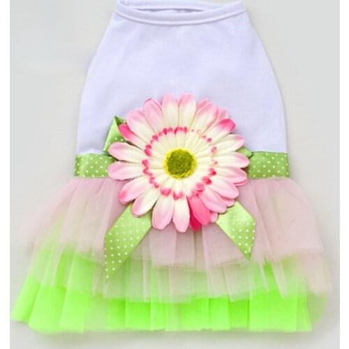 Spring and Summer New Luxury Girl Dog Dress with Flowers Pet Teddy Dog Cat Sunflower Skirt Vestidos Para Perritas