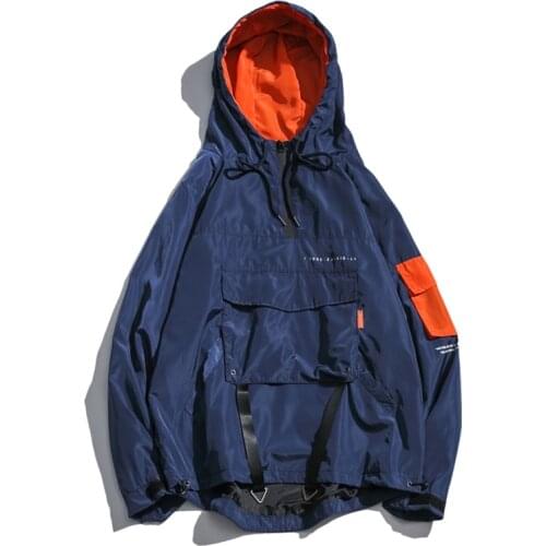 New Vintage Color Block Patchwork Windbreaker Mens Hooded Jackets Hip Hop Spring Fashion Letter Printed Male Windcheater Coats