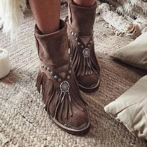 Ladies Fringed Ankle Boots Fall/winter Women Shoes New Style Roman Large Size Women Boots Casual Flat-bottomed Roman Women Boots