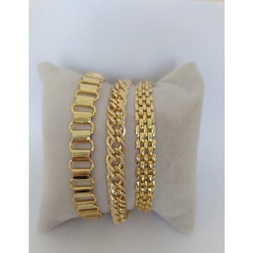 Womens Gold Plated Triple Kombin Wristband Bracelet