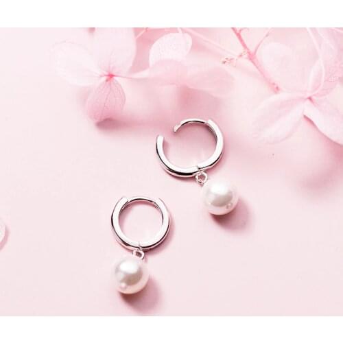 MloveAcc Real 925 Sterling Silver Pearl Charm Hoop Earrings Fashion Jewelry for Women Gifts Trendy Accessories Bijoux