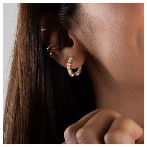 Summer trendy lady sea parl women jewelry Gold filed fresh pearl beads circle wrap hoop earring classic fashion wedding jewelry