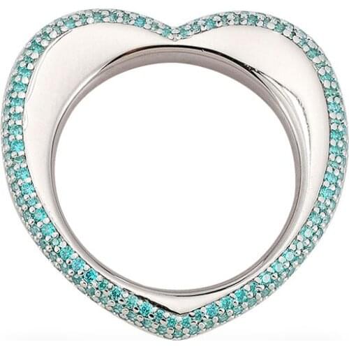 SLJELY Fashion Brand Real 925 Sterling Silver Lagoon Love Heart Geometric Ring Micro Cubic Zirconia Women Fine Party Jewelry