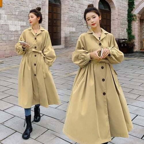 2021 High Quality Autumn Women Trench Coat Dress With Belt Casual Office Lady Business Outwear Vintage Ladies Dresses Oversized