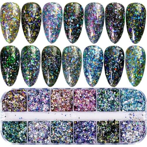 1BOX Holo Irregular Mermaid Colorful Laser Nail Flakes 3D Nail Art Glitter Chameleon Gel Polish Manicure DIY Decor Sequins