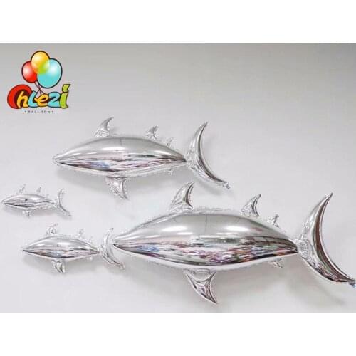 1pcs New Big Silver shark Foil balloon party background wall decoration Marine balloon Birthday Wedding party decor Kids toys