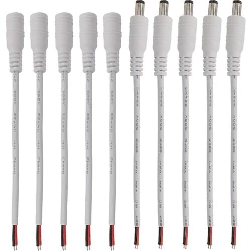10Pcs 5.5x2.1mm DC Male Female Pigtail Wire Connector 5.5*2.1mm DC Power Plug Jack Socket Cable for 3528 5050 LED Strip Light