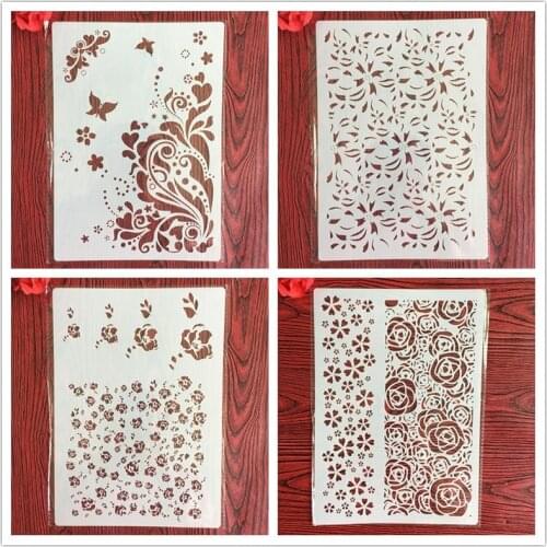 4pcs / set A4 Hanato Stencils Painting Coloring Embossing Scrapbook Album Decorative Template for walls letter stencils