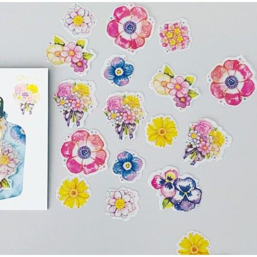 48 pcs /Bag Golden Stamping Blooming Flowers Washi Paper Decorative Stickers Notebook Decoration