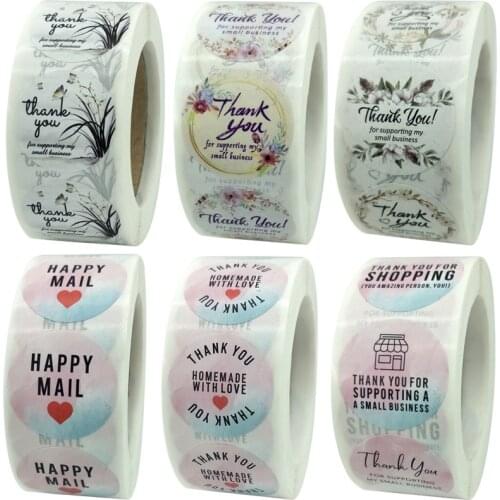 500pcs round thank you for your order sticker Heart Thanks for Shopping Small Shop Local Handmade sticker white labels sticker