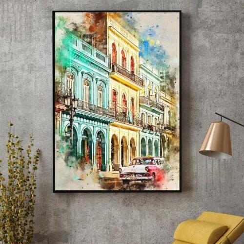5d Diamond Painting Cuban watercolor art, buildings, cars DIY diamond Embroidery full round Mosaic Diamond cross stitch E1633