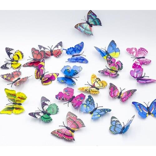6pcs Multicolor Double Layer Wings 3D Butterfly Wall Sticker PVC Butterflies Christmas Party Kids Bedroom Fridge Decor Art Wall