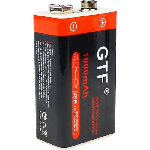 9V 1000mah Battery 9V 6F22 Micro USB Lipo Lithium Rechargeable Battery for Multimeter Microphone Smoke Alarm Massager KTV Use