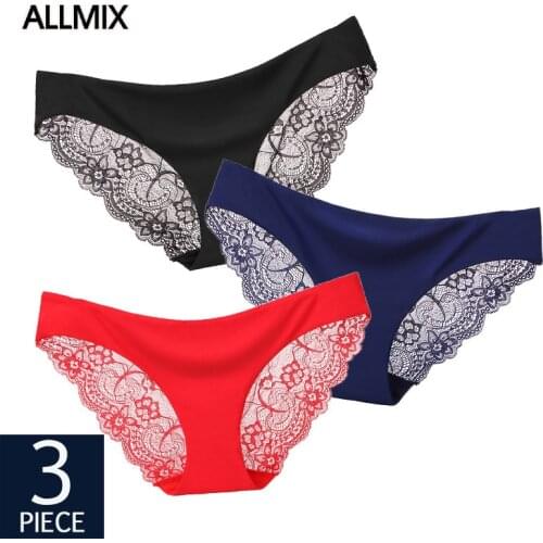 ALLMIX 3Pcs/Set Women Lace Panties Underwear Seamless Comfort Underpants Low Waist Sexy Womans Briefs Solid Soft Lady Lingerie