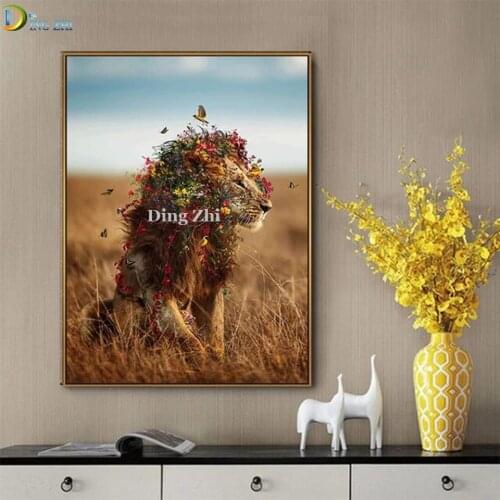 The African Grassland Lion Diamond Painting 5D Cross Stitch Diamond Embroidery Animal Full Drill Mosaic Handmade Diy Home Decor