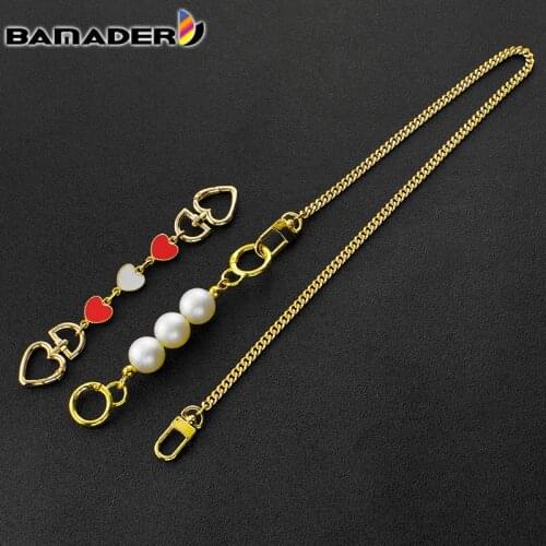 BAMADER Gold Chain Strap Pearl Extension Chain Decorate Metal Chain Bag Strap Women Bag Fashion Bag Accessories Chain Belt Strap