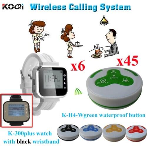 Restaurant Wireless Calling System Restaurant Ordering Equipment Including Watch And Call( 6pcs watch pager + 45pcs call bell )