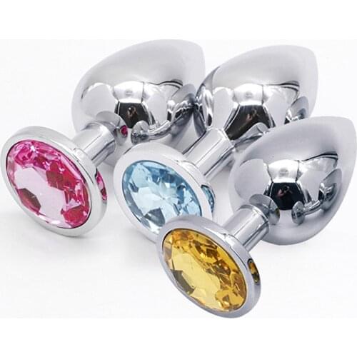 NUANQIN Lovely Jeweled Metal Butt Plug with Round Base Adult Anal Toy Prostate Massager Sex Toy