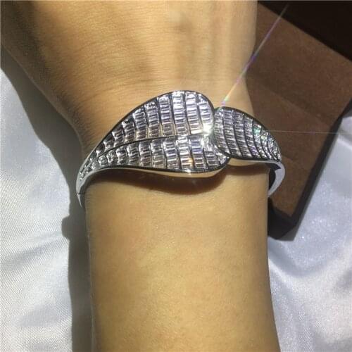Hyperbole leaves Style Bangle 5A Zircon cz White Gold Filled Engagement Wedding Bangles Bracelets for women Bridal Jewelry