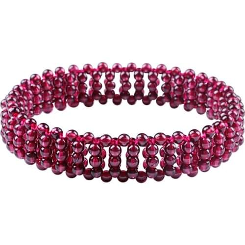Garnet Bracelet Women Natural Stone Beads Elastic Beaded Fine Jewelry Bangle Fashion Femme Burgundy Gem Bracelets Accessories