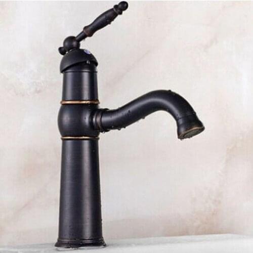 Black Oil Rubbed Brass Single Hole / Handle Kitchen Swivel Spout Bathroom Vessel Basin Sink Faucet Hot Cold Mixer Tap anf044