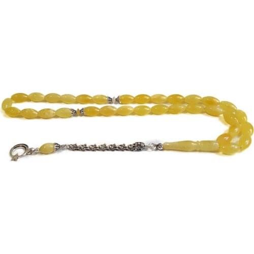 925 Sterling Silver Tassel Rosary with Drop Amber Stone Natural Stone Beads Middle East Prayer Islamic Muslim Tasbih