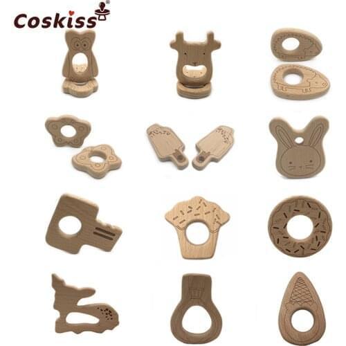 Wooden Teether Toy Baby Safe Nurse Breastfeeding Chew Training Toddler Unwaxed Beech Wooden eco-friendly Organic Baby Teether