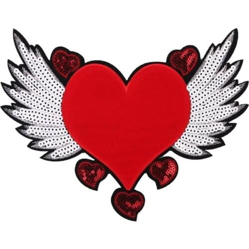 T shirt women Biker patch sequins 230mm Wings heart deal with it Iron on patches for clothing stickers t shirt mens freeshipping