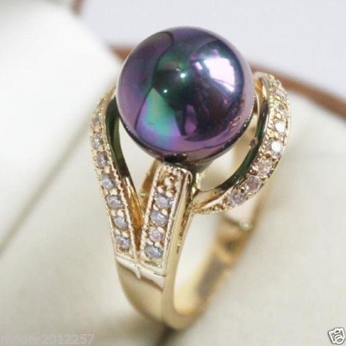 Hot selling>@@ Wholesale price 16new ^^^^Latest! 12mm Black Shell Pearl GP Ring size: 7-8# -Bride jewelry free shipping