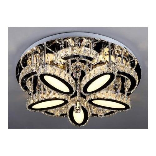 Stainless steel living room crystal ceiling lamp Chinese crystal ceiling lamp Round stainless steel living room lamp led fixture