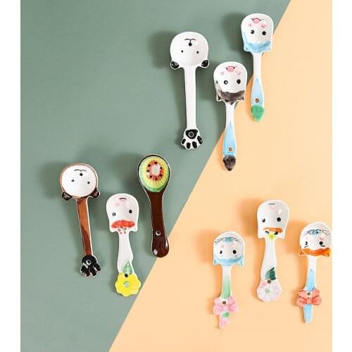 Ceramic Cartoon Spoon 1 Creative Tableware Family Cute Animal Cat Children Milk Coffee Spoon Kitchen Accessories