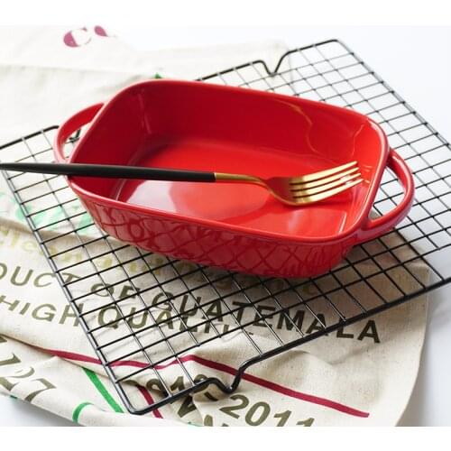 Ceramic Tableware Baking Tray Porcelain Rectangular Bakeware Pans For Kitchen Binaural Baking Dishes Food Container Utensils