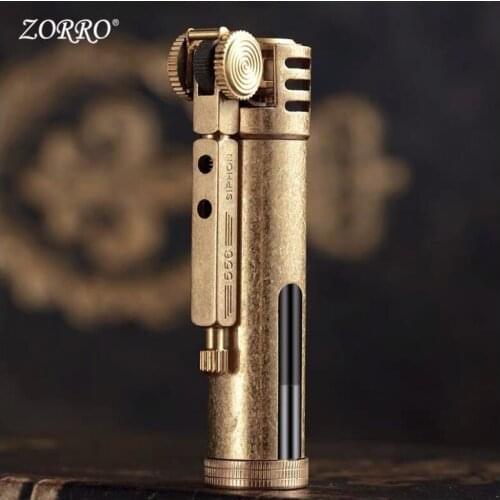 Zorro Kerosene Lighter Brass Windproof Originality Retro Grinding Wheel Glass Transparent Oil Bin Z556 Men Gift Outside Tool