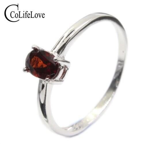 CoLife Jewelry 925 Silver Garnet Ring 4mm*6mm Natural Wine Red Garnet Silver Ring for Office Lady Sterling Silver Garnet Jewelry