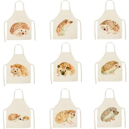 1Pcs Kitchen Apron Cartoon Hedgehog Printed Sleeveless Cotton Linen Aprons for Men Women Home Cleaning Tools 55*68cm