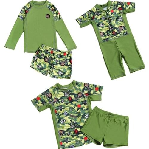 2021 Boys Swimwear Camouflage Swimsuit Infant Toddler Kids Beachwear Children Sunscreen Two-piece Long Sleeve Beach Bathing Suit