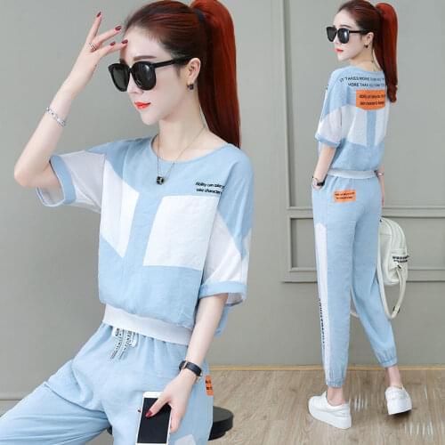Summer Casual Tracksuit 2 Piece Sets Women Korean Loose Short Sleeve T-Shirt Tops + Pants Suit Fashion Sweatsuit Jogging Outfit