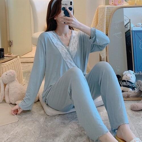 Summer thin modal confinement clothes maternity pajamas spring and autumn postpartum maternal breastfeeding home service suit
