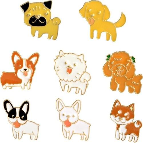 Fashion Cartoon Animal Series Bulldog Akita Dog Walk a dog Border pastoral Poodle Brooches wholesale badge Garment accessories