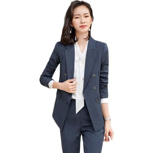 Fashion Blazer Women Business Suits with Pant and Jacket Sets Office Ladies Work Uniform OL Elegant